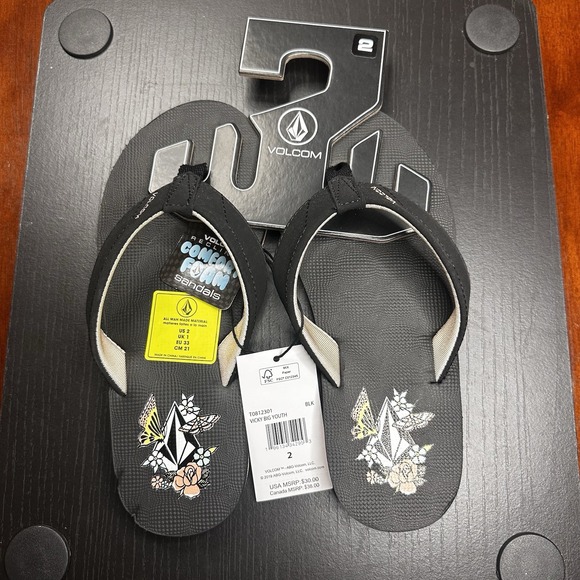 Volcom Vicky Big Youth Flip Flop Sandals Slides Girls Size 2 US New Butterflies - Picture 1 of 8